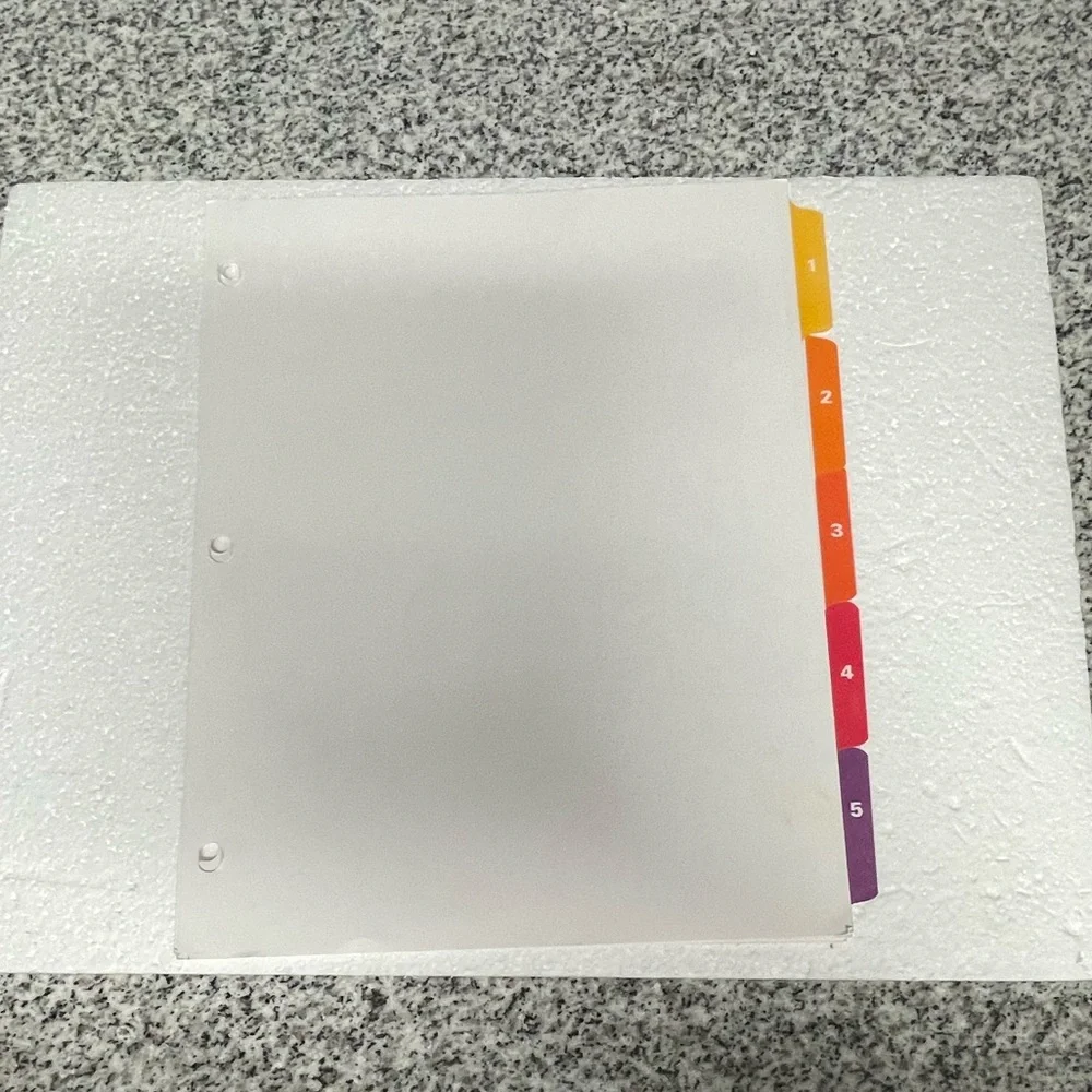 EUC “5-tab Dividers” Multicolor Tabs, 1 Set for 3 Ring Binders